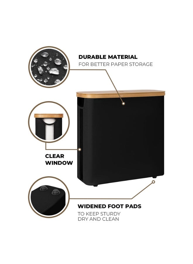 CHIYLE Toilet Paper Storage with Bamboo Lid, Toilet Paper Holder Basket for Up to 12 Mega or 16 Regular Size Rolls, Medium Paper Storage Baskets for Bathroom, black, 1 Pack - Image 2